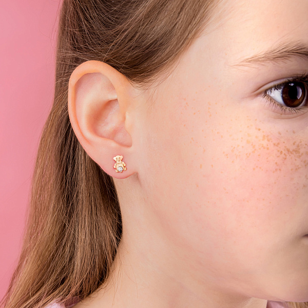 Сережки-пусети «Ведмежата» з червоного золота (арт. 107100) – зображення 2