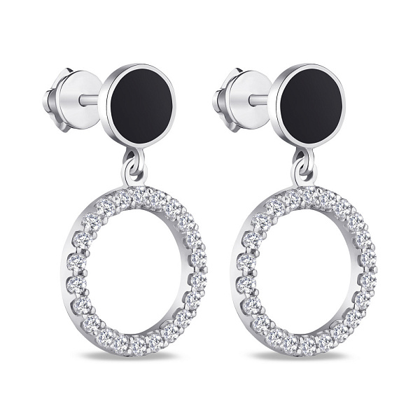 Серебряные серьги-пусеты с эмалью и фианитами (арт. 7518/2492реч) – изображение 1