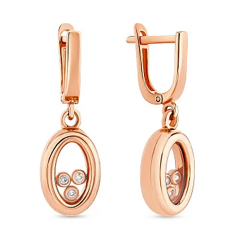 Сережки-підвіски з червоного золота з фіанітами (арт. 107888)