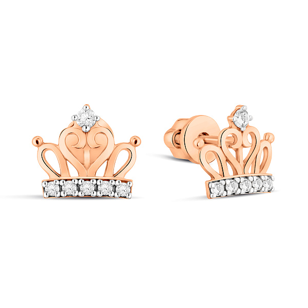 Золоті сережки-пусети Корона з фіанітами (арт. 110589) – зображення 1