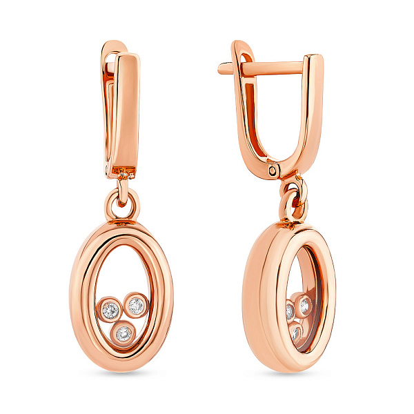 Сережки-підвіски з червоного золота з фіанітами (арт. 107888) – зображення 1