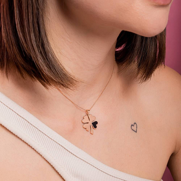 Золотой кулон Клевер с эмалью  (арт. 424890еч) – изображение 2