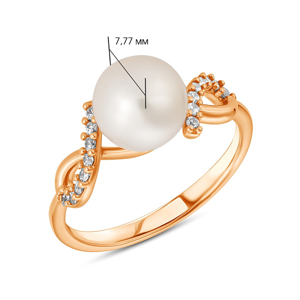 Золотое кольцо с жемчугом и фианитами (арт. 154925прлб) – изображение 2