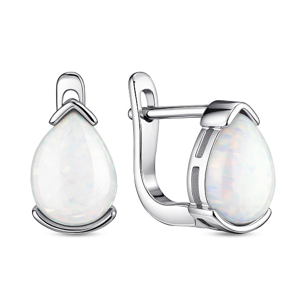 Срібні сережки з одним опалом (арт. 7502/10183Поб) – зображення 1