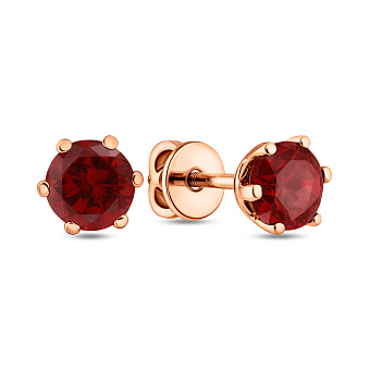 Фото Пусети з червоного золота з гранатом (арт. 110814Пк)