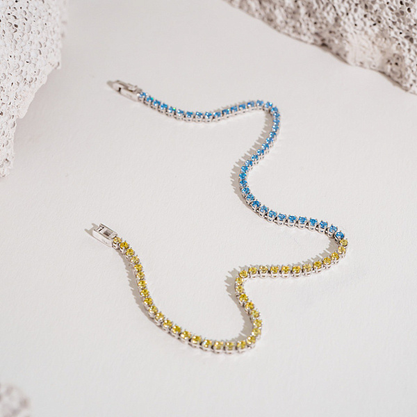 Браслет из белого золота с голубыми и желтыми фианитами (арт. 340038бгж) – изображение 2