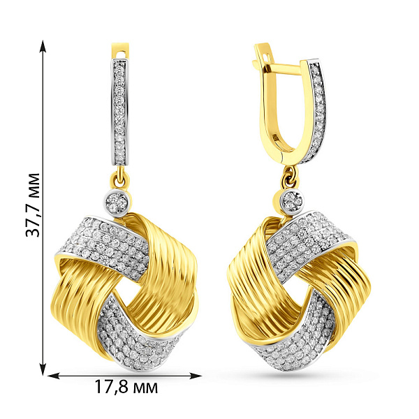 Серьги-подвески из желтого золота с фианитами (арт. 103271ж) – изображение 2