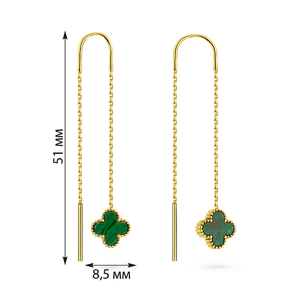 Золоті сережки-протяжки з малахітом (арт. 1091537/8жмлх) – зображення 2