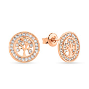 Золотые серьги-пусеты "Дерево жизни" с фианитами (арт. 108776)