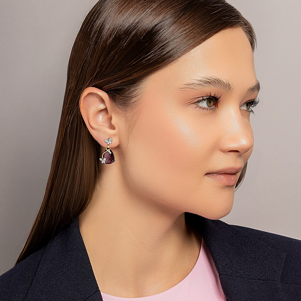 Серьги из желтого золота с кварцем и фианитами (арт. 104556жПкф) – изображение 3