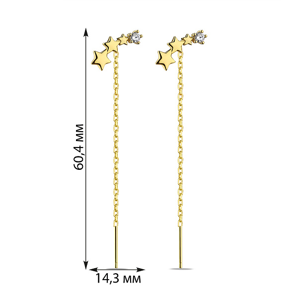 Серебряные серьги-протяжки с желтым родированием и фианитами (арт. 7502/9728ж) – изображение 2