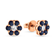 Золотые пусеты с сапфирами и бриллиантом (арт. Т011634с)