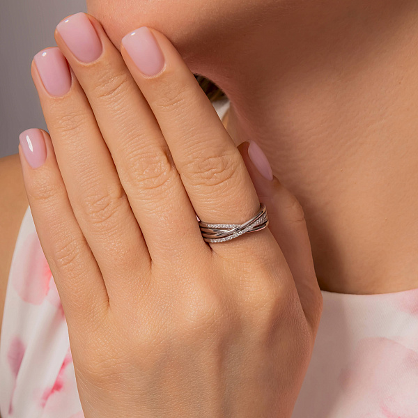 Золота каблучка в білому кольорі металу з діамантами (арт. К011122010б) – зображення 5