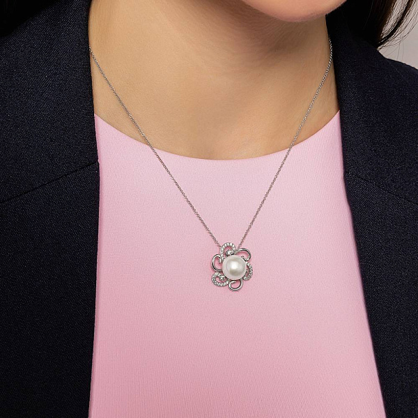 Подвес из белого золота с жемчужиной и фианитами (арт. 422890бпрлб) – изображение 2