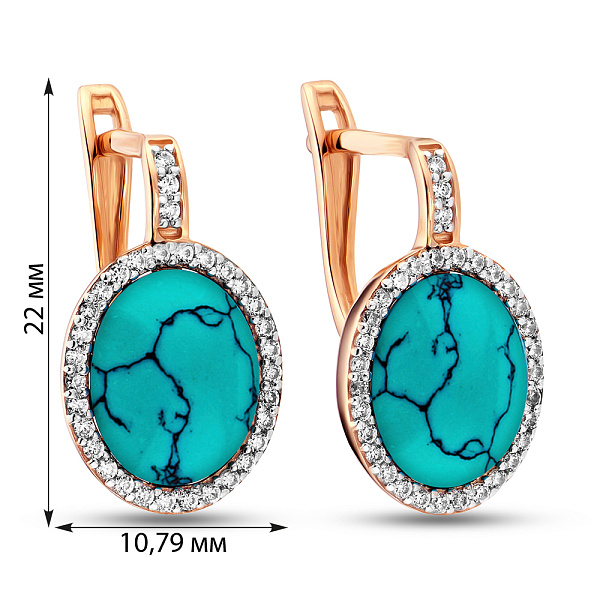 Золоті сережки з бірюзою та фіанітами  (арт. 110427Пюз) – зображення 3