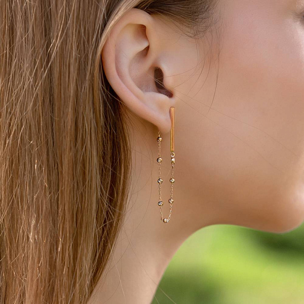 Довгі сережки-підвіски з червоного золота (арт. 109586) – зображення 2