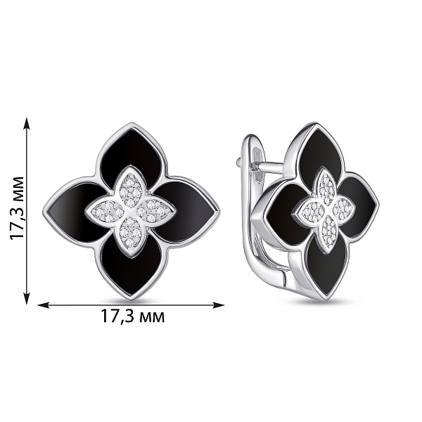 Серебряные серьги с ониксом и фианитами (арт. 7502/2182832/15о) – изображение 2