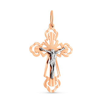 Фото Крестик из красного и белого золота (арт. 500468)
