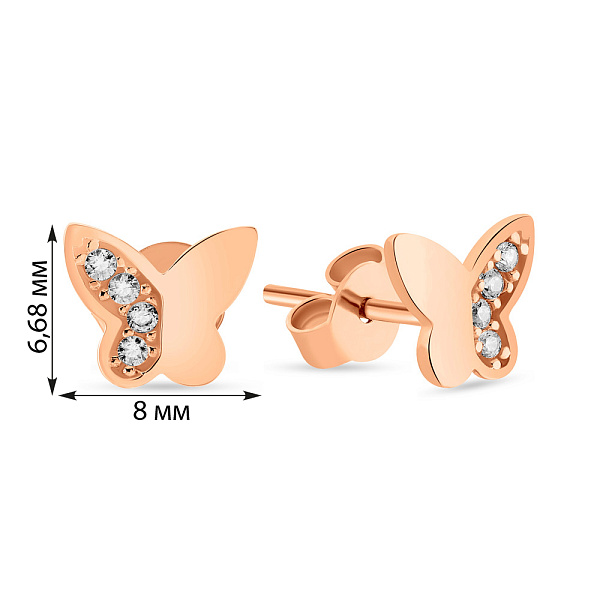 Серьги-пусеты "Бабочки" из золота с фианитами  (арт. 108803) – изображение 2