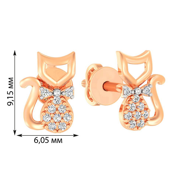 Дитячі сережки "Кошенята" з червоного золота  (арт. 110706) – зображення 4