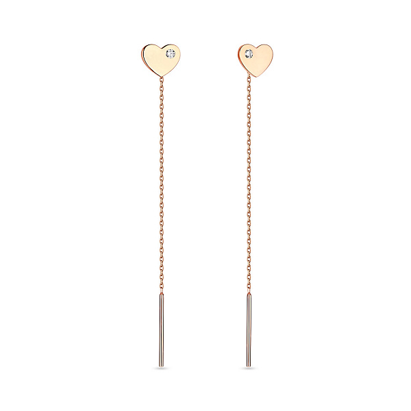 Золотые серьги-цепочки «Сердце» (арт. 110828) – изображение 1