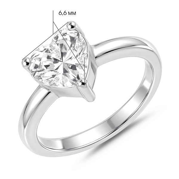Серебряное кольцо сердце с фианитом (арт. 7501/6728) – изображение 2