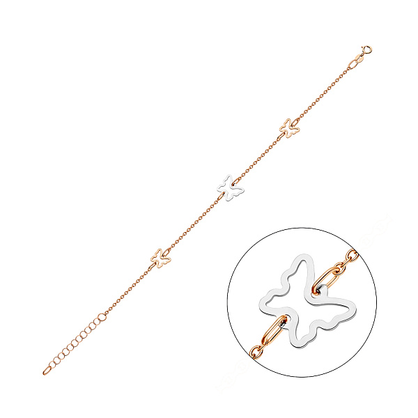 Золотой браслет "Бабочки" в красном и белом цвете металла (арт. 325432кб) – изображение 1