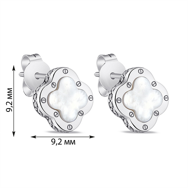 Серебряные серьги-пусеты с перламутром и фианитами (арт. 7518/6623/9п) – изображение 2