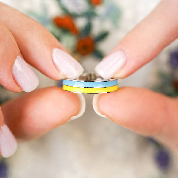 Кольцо из серебра с голубой и желтой эмалью (арт. 7501/462егжкп) – изображение 3