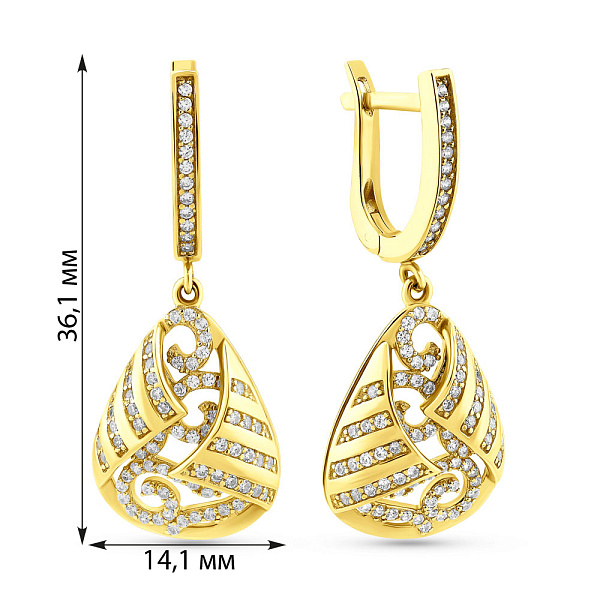 Серьги-подвески из желтого золота с фианитами (арт. 102723ж) – изображение 2