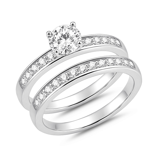 Серебряное двойное кольцо с фианитами (арт. 7501/8623) – изображение 1