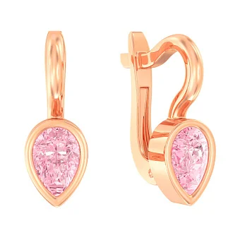 Детские золотые серьги с розовым фианитом (арт. 110499р)