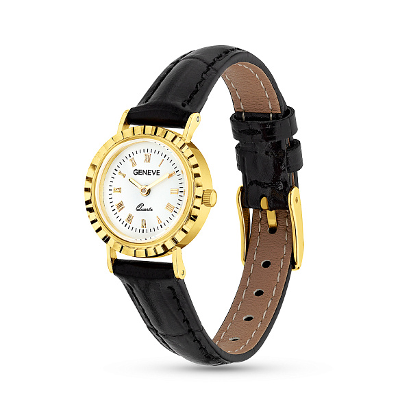 Наручний золотий годинник зі шкіряним ремінцем (арт. 260234жбч) – зображення 1