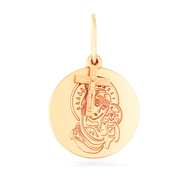 Золотая ладанка Божья Матерь с крестиком (арт. 440997) – изображение 1