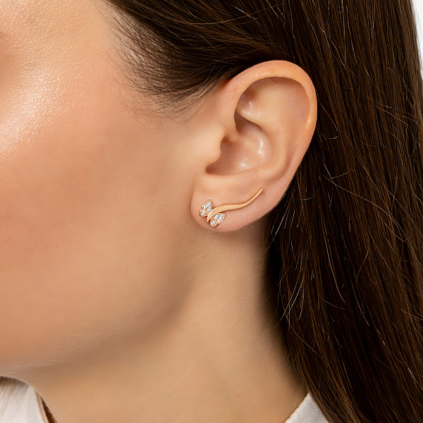 Золотые серьги-клаймберы с фианитами (арт. 110446) – изображение 2