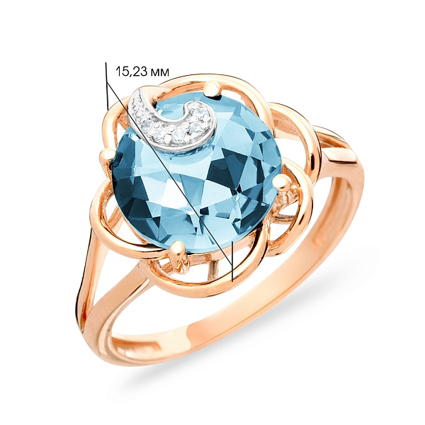 Золотое кольцо с топазом и фианитами (арт. 140674Пг) – изображение 2
