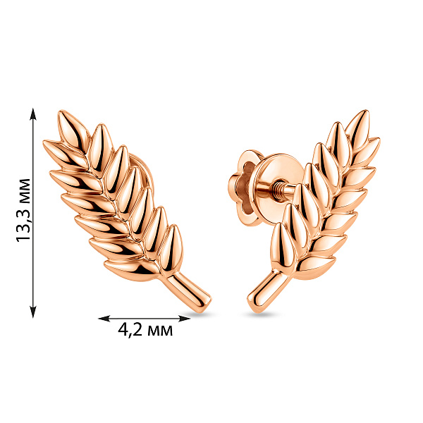 Серьги-пусеты Колосок из красного золота (арт. 220601Д) – изображение 4