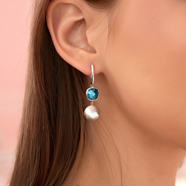 Золотые серьги с подвесками из кварца (арт. 106321бПкс) – изображение 2