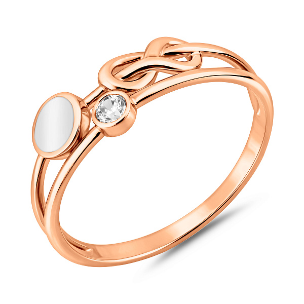 Кольцо из красного золота с эмалью и фианитом (арт. 140964еб) – изображение 1