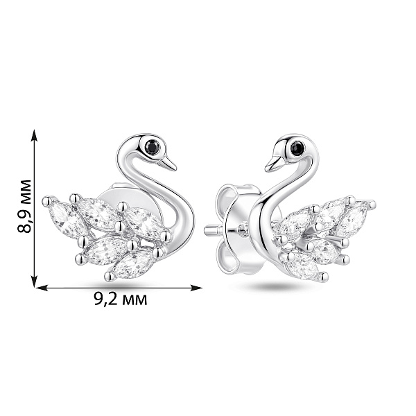 Серебряные серьги Лебеди (арт. 7518/7499ч) – изображение 2