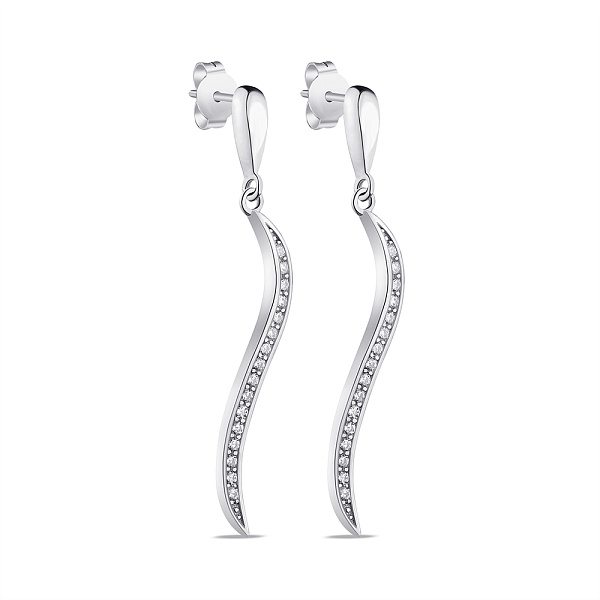 Серебряные серьги пусети с дорожкой из фианитов (арт. 7518/6485) – изображение 1