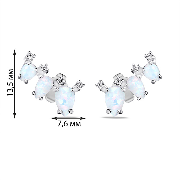 Серебряные серьги с белым опалом и фианитами (арт. 7518/6539Поб) – изображение 2