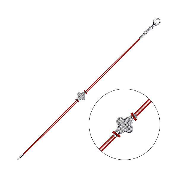 Серебряный браслет Клевер с шелковой нитью (арт. 7309/5058/8к) – изображение 1