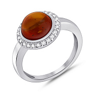 Серебряное кольцо с янтарем и фианитами (арт. 7501/870ЯК)