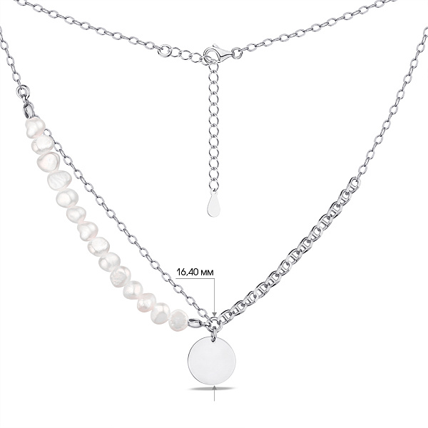 Подвійне срібне кольє з перлинами і з монеткою (арт. 7507/1544жб) – зображення 3