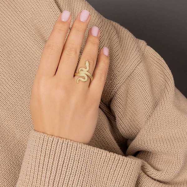 Золотое кольцо Змея с фианитами (арт. 1401057жз) – изображение 2