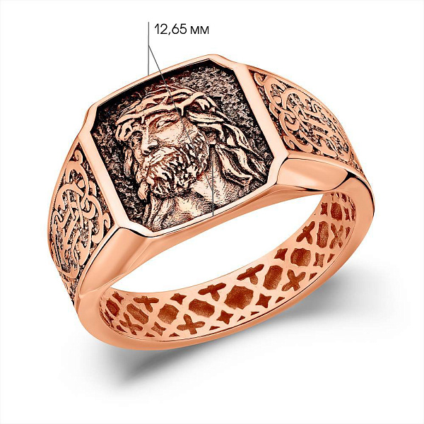 Золотая печатка с ликом Иисуса (арт. 170098ч) – изображение 4