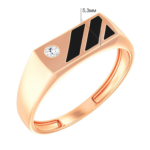 Печатка из красного золота с бриллиантом и эмалью (арт. К170079010ч) – изображение 2