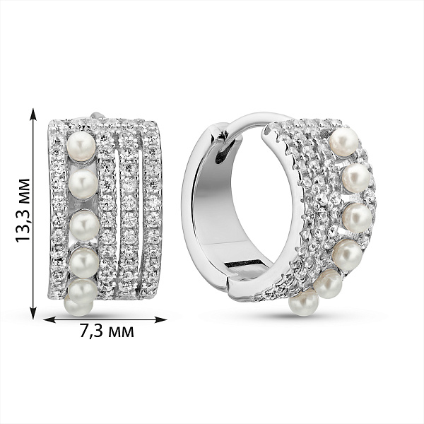 Серебряные серьги с жемчугом и фианитами (арт. 7502/2185758жб) – изображение 3