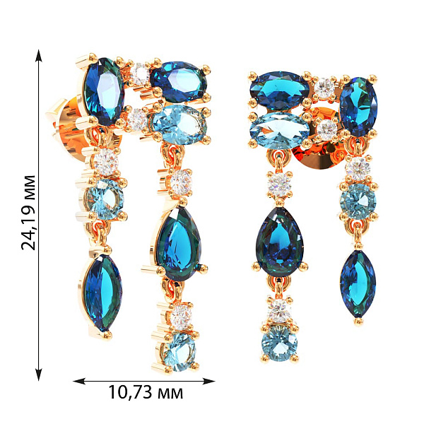 Золоті сережки з топазом Лондон і фіанітами (арт. 110858Плф) – зображення 3